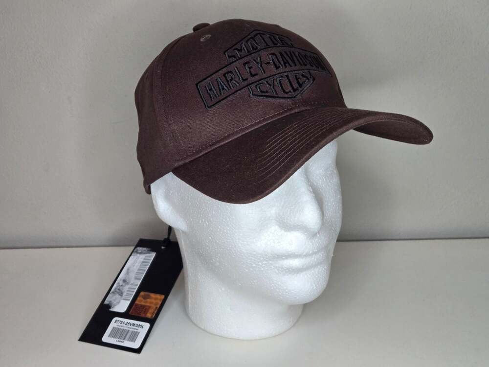 Harley-Davidson Brown Stretch Fit Woven Baseball Cap Hat Large 97751-25VM
